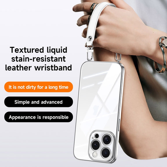 For iPhone 16 SULADA  Electroplated Clear TPU Soft Frame Phone Case with Wrist Strap(Black)