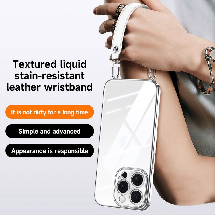 For iPhone 16 Pro Max SULADA  Electroplated Clear TPU Soft Frame Phone Case with Wrist Strap(Purple)