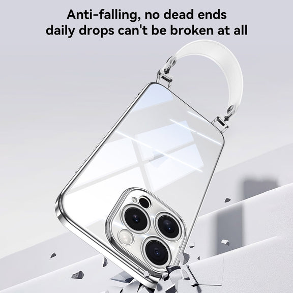 For iPhone 16 Plus SULADA  Electroplated Clear TPU Soft Frame Phone Case with Wrist Strap(Black)