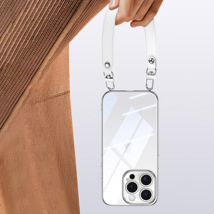 For iPhone 16 Pro Max SULADA  Electroplated Clear TPU Soft Frame Phone Case with Wrist Strap(Purple)