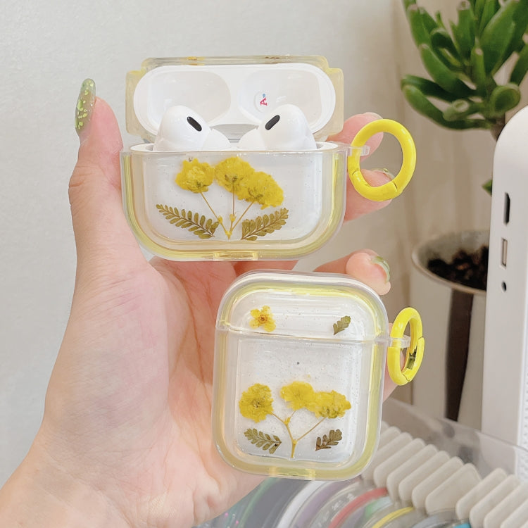 For AirPods 3 Glitter Starry Epoxy Dried Flowers Earbuds Box TPU Case(Light Blue)
