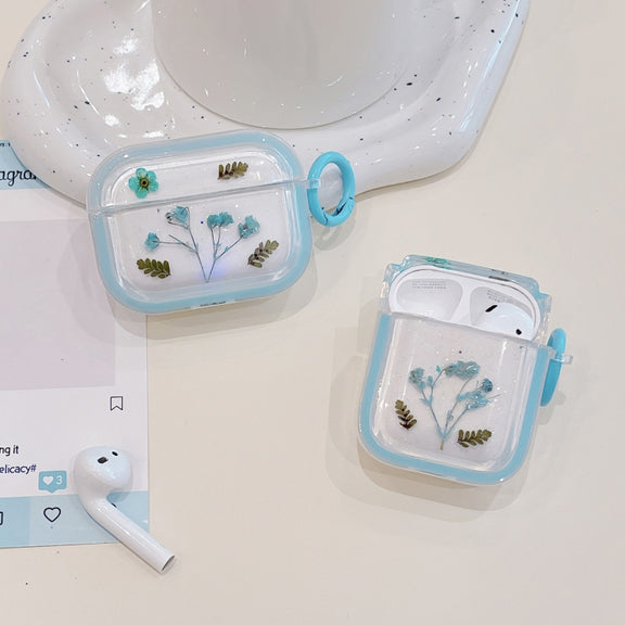 For AirPods Pro Glitter Starry Epoxy Dried Flowers Earbuds Box TPU Case(Green)