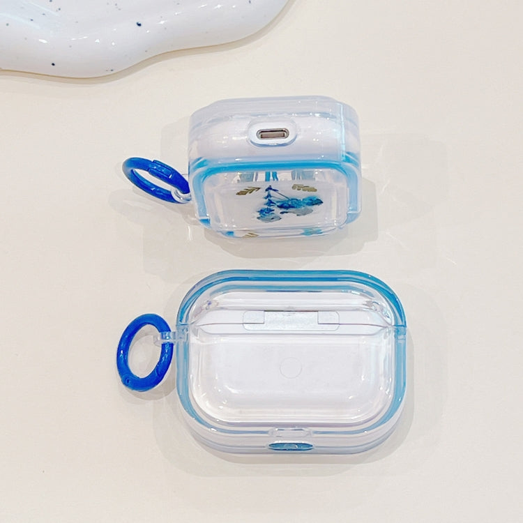 For AirPods 3 Glitter Starry Epoxy Dried Flowers Earbuds Box TPU Case(Light Blue)