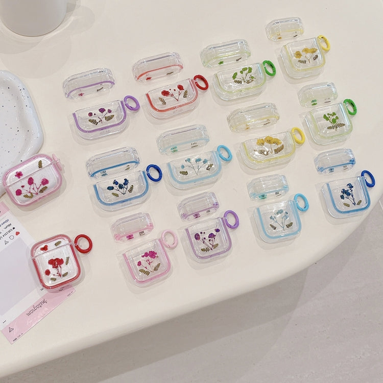 For AirPods 3 Glitter Starry Epoxy Dried Flowers Earbuds Box TPU Case(Dark Blue)
