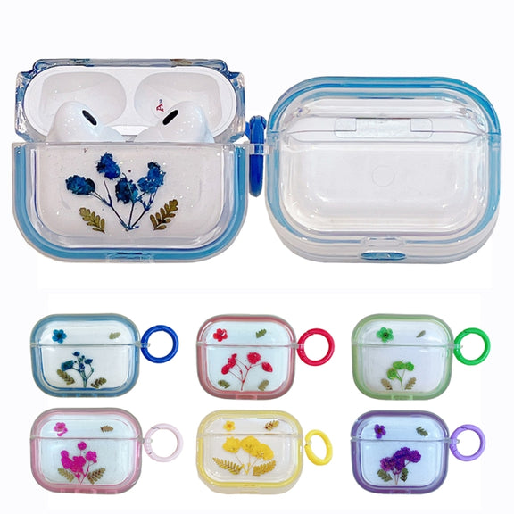For AirPods 3 Glitter Starry Epoxy Dried Flowers Earbuds Box TPU Case(Dark Blue)