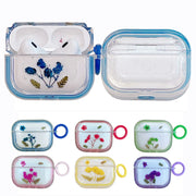 For AirPods 3 Glitter Starry Epoxy Dried Flowers Earbuds Box TPU Case(Light Blue)