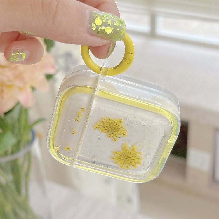 For AirPods Pro 2 Glitter Snowflake Epoxy Dried Flowers Earbuds Box TPU Case(Light Blue)