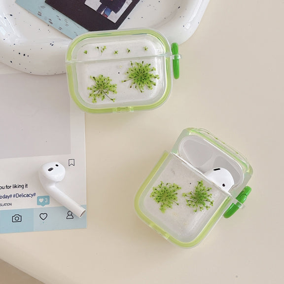 For AirPods Pro 2 Glitter Snowflake Epoxy Dried Flowers Earbuds Box TPU Case(Light Blue)