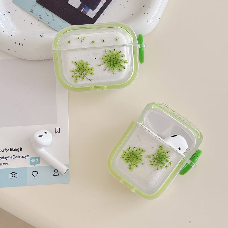 For AirPods 3 Glitter Snowflake Epoxy Dried Flowers Earbuds Box TPU Case(Purple)