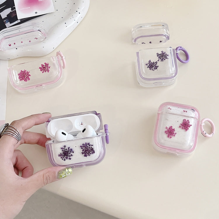 For AirPods Pro Glitter Snowflake Epoxy Dried Flowers Earbuds Box TPU Case(Light Blue)