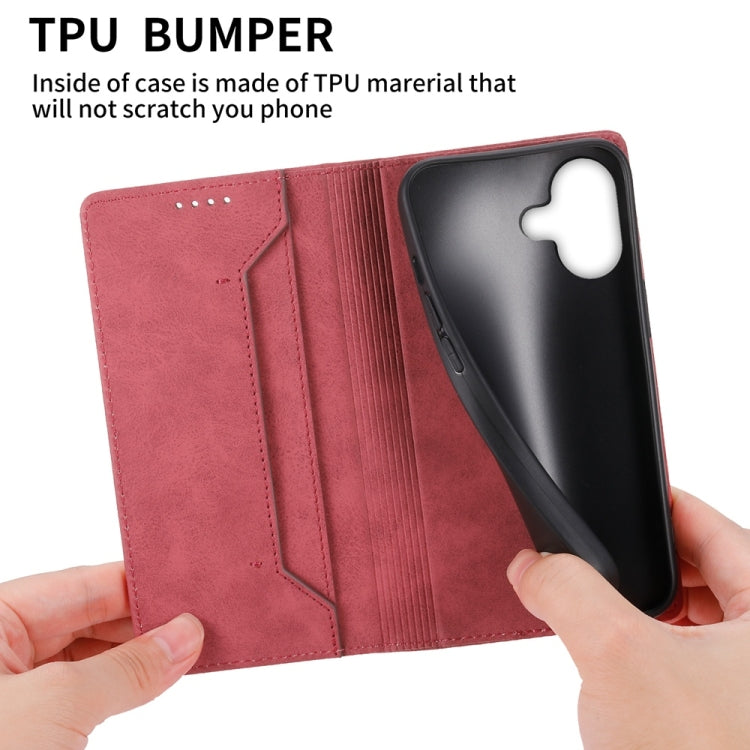 For iPhone 16 Business Solid Color Magnetic RFID Leather Phone Case(Red)