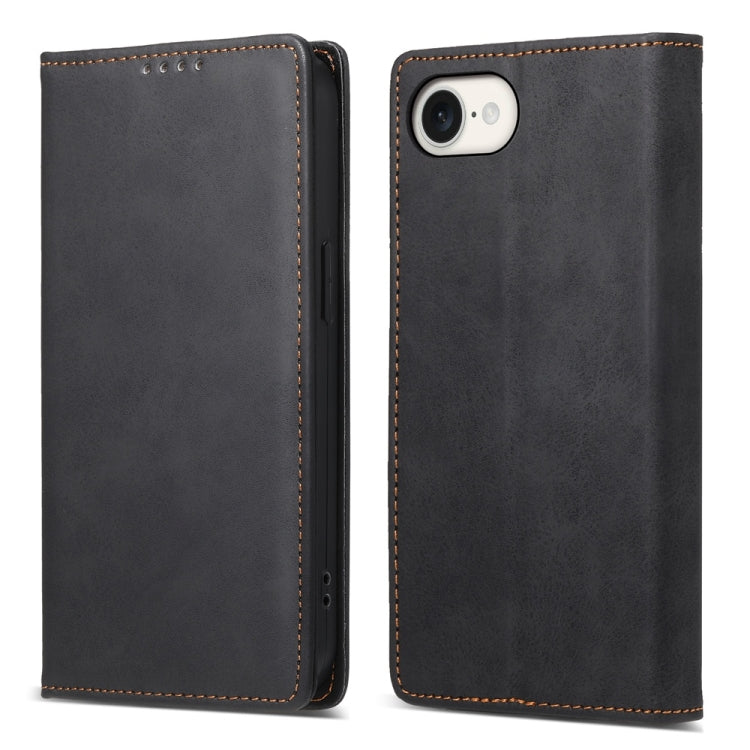 For iPhone 16e Business Solid Color Magnetic RFID Leather Phone Case(Black)