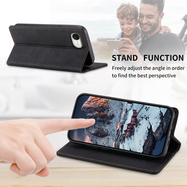 For iPhone 16e Business Solid Color Magnetic RFID Leather Phone Case(Black)