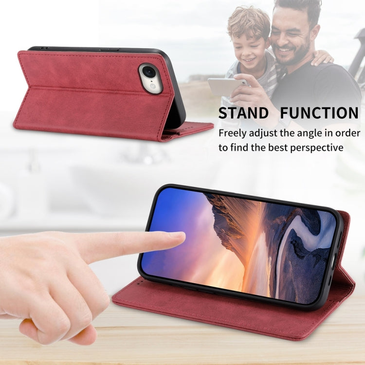 For iPhone 16e Business Solid Color Magnetic RFID Leather Phone Case(Red)