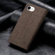 For iPhone 16e Business Solid Color Magnetic RFID Leather Phone Case(Brown)