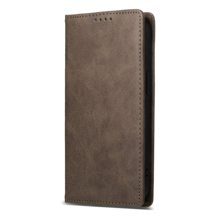 For iPhone 16e Business Solid Color Magnetic RFID Leather Phone Case(Brown)