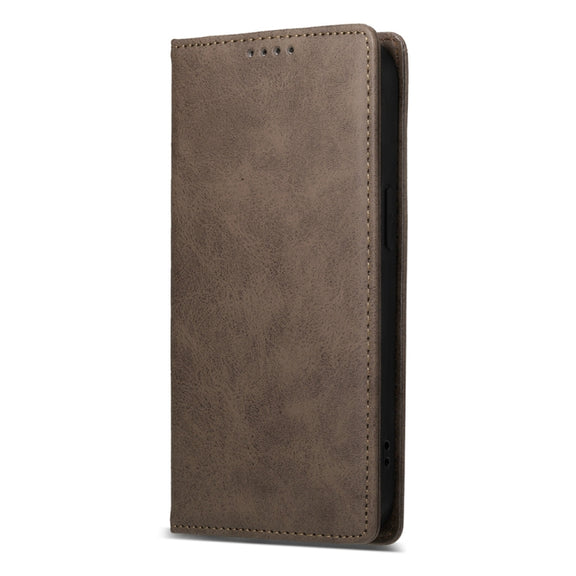 For iPhone 16e Business Solid Color Magnetic RFID Leather Phone Case(Brown)