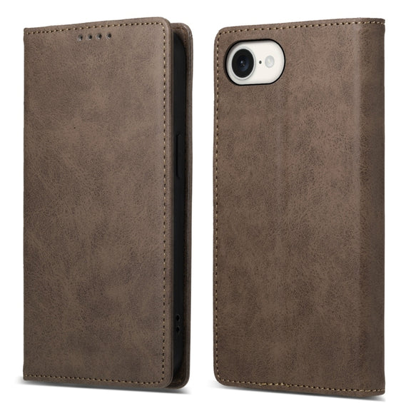 For iPhone 16e Business Solid Color Magnetic RFID Leather Phone Case(Brown)