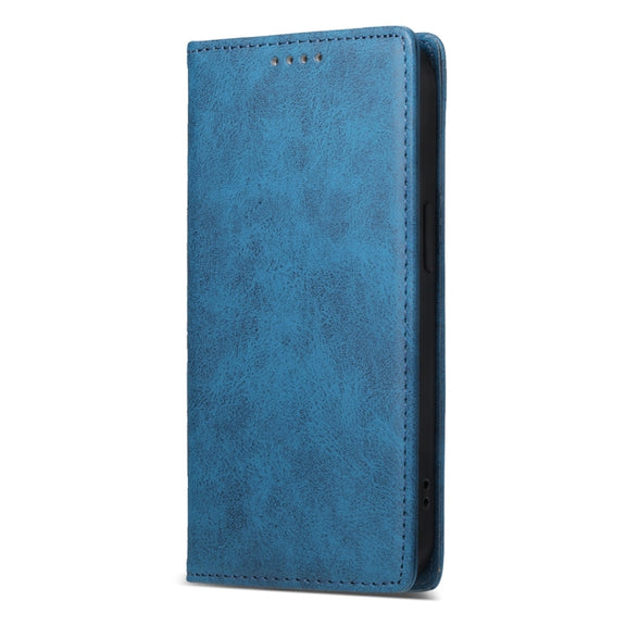 For iPhone 16e Business Solid Color Magnetic RFID Leather Phone Case(Blue)