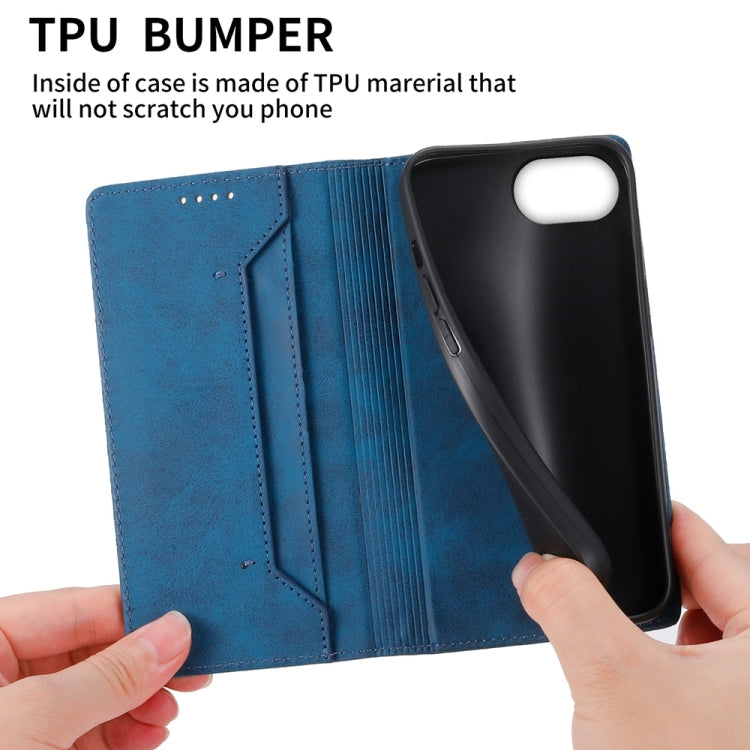 For iPhone 16e Business Solid Color Magnetic RFID Leather Phone Case(Blue)