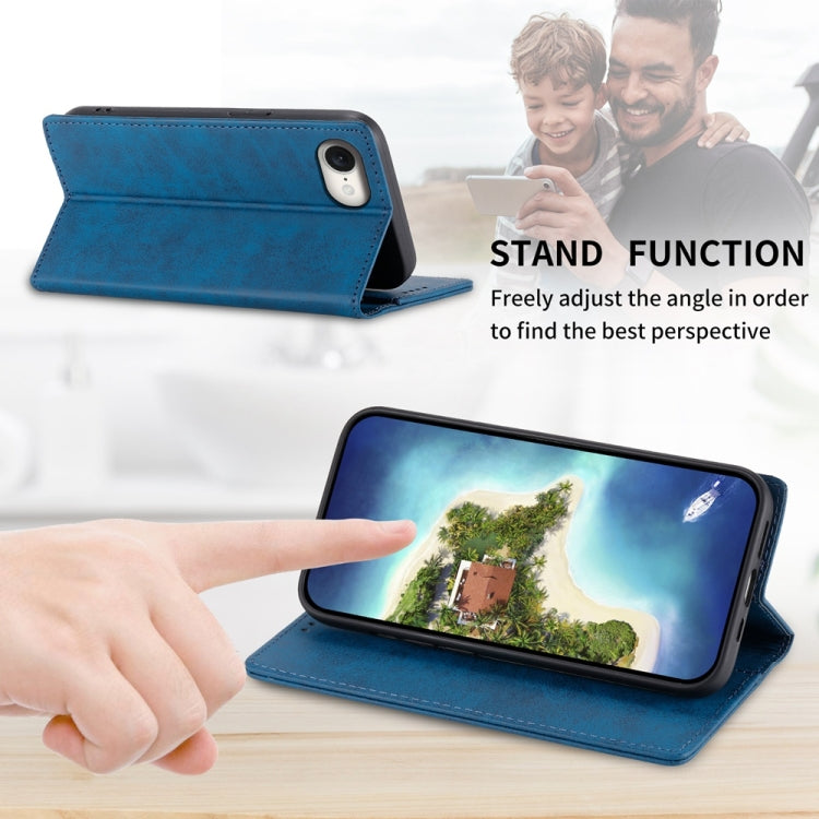 For iPhone 16e Business Solid Color Magnetic RFID Leather Phone Case(Blue)