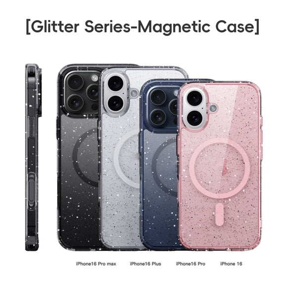 For iPhone 16 Glitter Powder MagSafe Magnetic Phone Case(Transparent Pink)