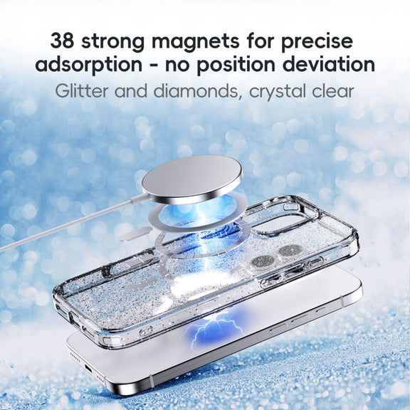 For iPhone 16 Pro Glitter Powder MagSafe Magnetic Phone Case(Transparent Pink)
