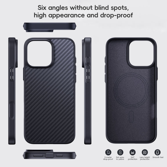 For iPhone 16 Pro Carbon Fiber Kevlar MagSafe Magnetic Phone Case(Black)