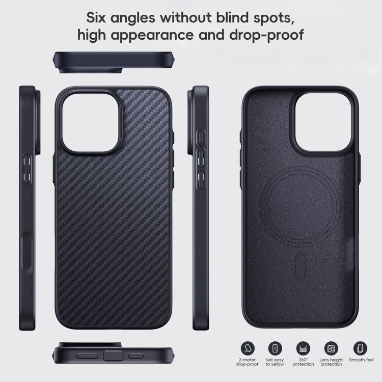 For iPhone 16 Plus Carbon Fiber Kevlar MagSafe Magnetic Phone Case(Black)