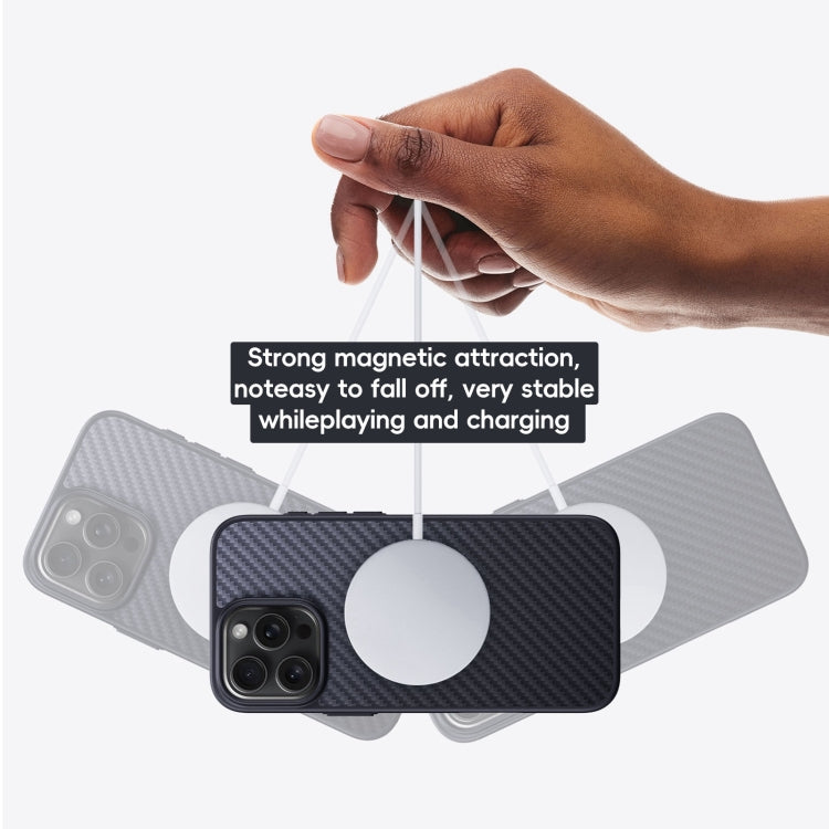 For iPhone 16 Carbon Fiber Kevlar MagSafe Magnetic Phone Case(Black)