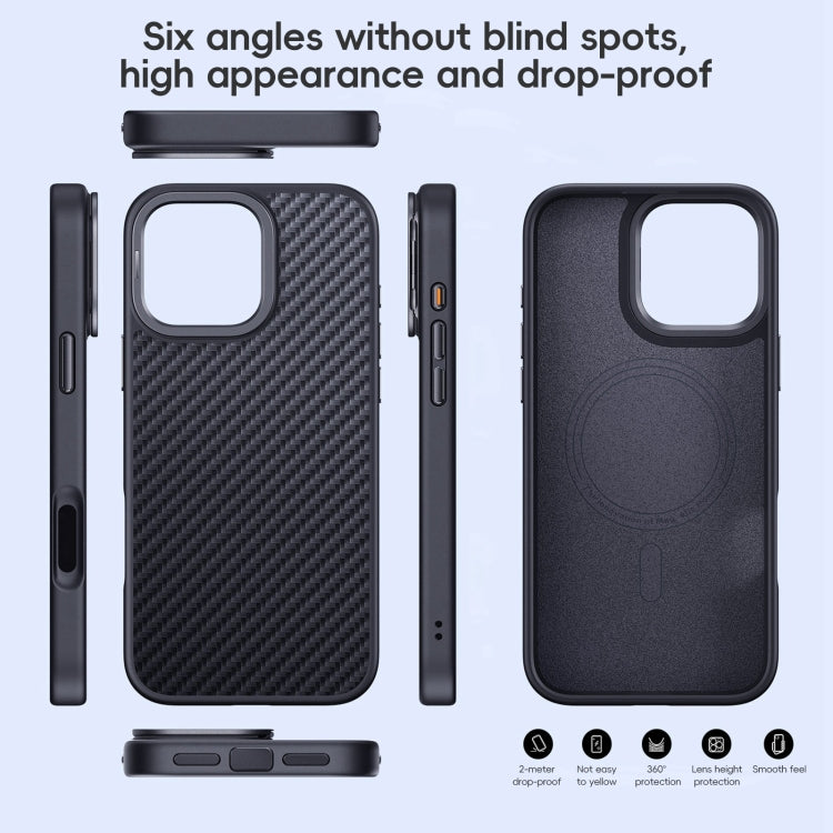 For iPhone 16 Plus Carbon Fiber Kevlar Lens Holder MagSafe Magnetic Phone Case(Black)