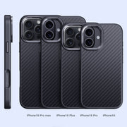 For iPhone 16 Pro Carbon Fiber Kevlar MagSafe Magnetic Phone Case(Black)