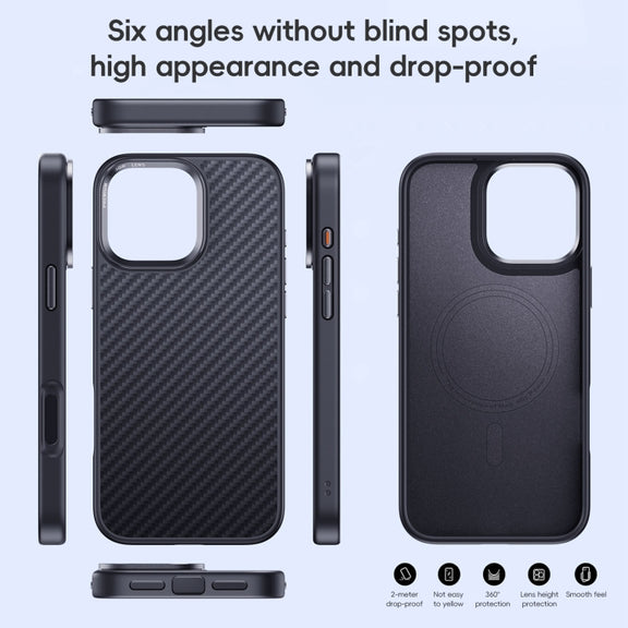 For iPhone 16 Pro Carbon Fiber Kevlar MagSafe Magnetic Phone Case(Black)