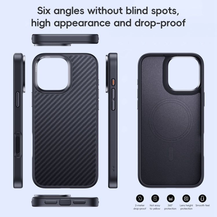 For iPhone 16 Plus Carbon Fiber Kevlar MagSafe Magnetic Phone Case(Black)