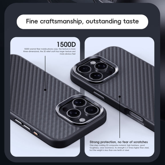 For iPhone 16 Plus Carbon Fiber Kevlar MagSafe Magnetic Phone Case(Black)