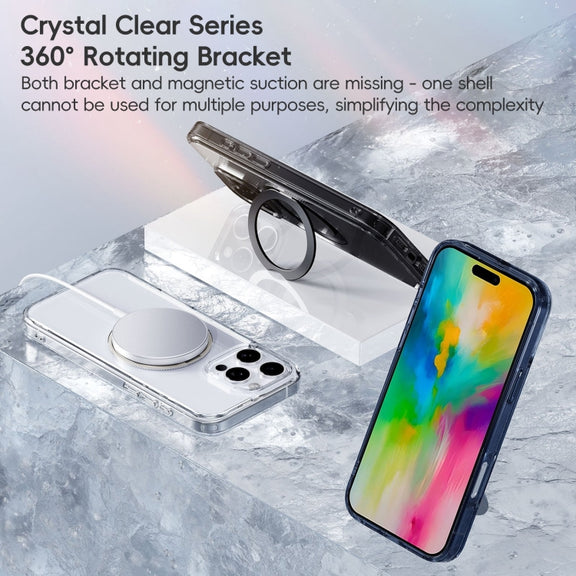 For iPhone 16 Plus Crystal Clear MagSafe Magnetic Holder Phone Case(Transparent Titanium Blue)