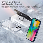 For iPhone 16 Plus Crystal Clear MagSafe Magnetic Holder Phone Case(Transparent Black)