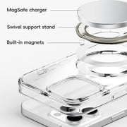 For iPhone 16 Plus Crystal Clear MagSafe Magnetic Holder Phone Case(Transparent Black)