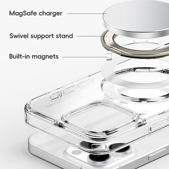 For iPhone 16 Plus Crystal Clear MagSafe Magnetic Holder Phone Case(Transparent)