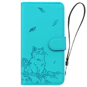 For Redmi K70 Ultra Cute Cat Embossed Leather Phone Case(Lake Blue)