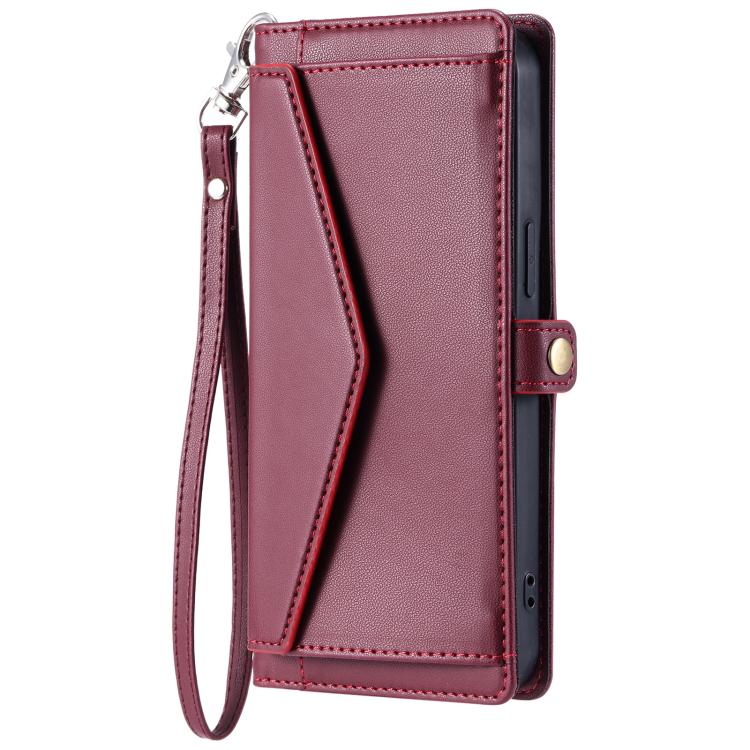 For iPhone 16e Wallet Multi-card Slot Leather Phone Case with Lanyard(Wine Red)