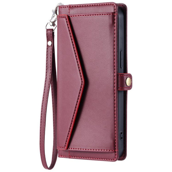 For iPhone 16e Wallet Multi-card Slot Leather Phone Case with Lanyard(Wine Red)