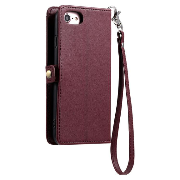 For iPhone 16e Wallet Multi-card Slot Leather Phone Case with Lanyard(Wine Red)
