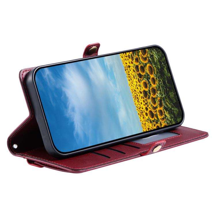 For iPhone 16e Wallet Multi-card Slot Leather Phone Case with Lanyard(Wine Red)