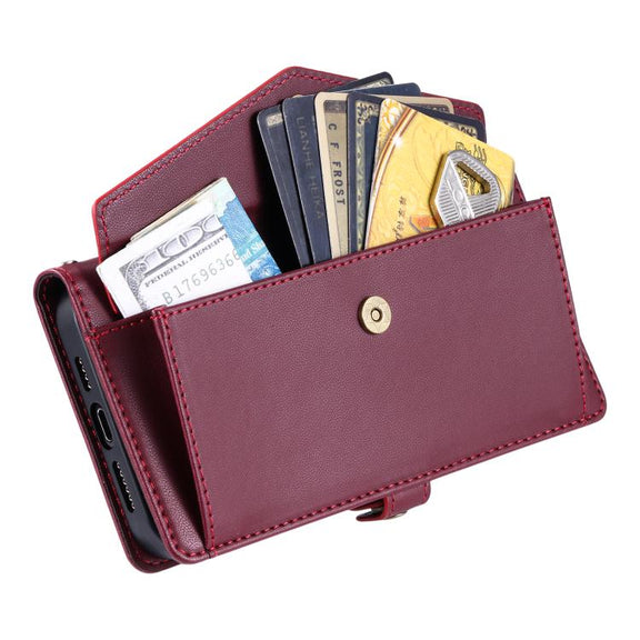 For iPhone 16e Wallet Multi-card Slot Leather Phone Case with Lanyard(Wine Red)