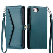 For iPhone 16e Wallet Multi-card Slot Leather Phone Case with Lanyard(Green)