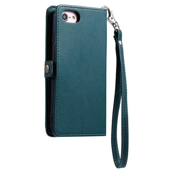 For iPhone 16e Wallet Multi-card Slot Leather Phone Case with Lanyard(Green)