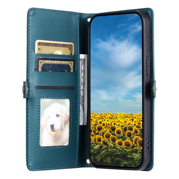 For iPhone 16e Wallet Multi-card Slot Leather Phone Case with Lanyard(Green)