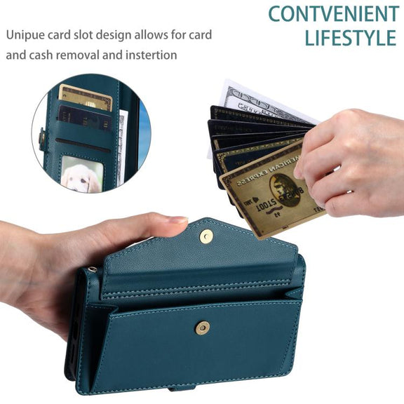 For iPhone 16e Wallet Multi-card Slot Leather Phone Case with Lanyard(Green)