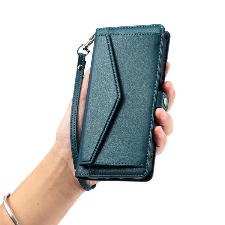 For iPhone 16e Wallet Multi-card Slot Leather Phone Case with Lanyard(Green)